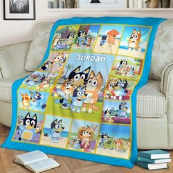 personalized family bluedog birthday fleece blanket, gift for kids, bluey mom & dad blanket, bluey birthday.jpg