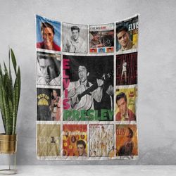 retro elvis collage blanket - vintage rock music quilt - elvispresley blanket, elvis fleece, rock music gift, gift for f