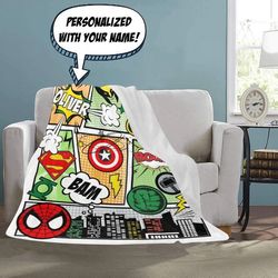superhero blanket, personalized superhero blanket - boys bedding - superhero birthday party gift, comics blanket, boys b