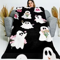 black candy ghost pink halloween blanket, halloween fabric, ghost boo on white licensed, halloween gift, gift for her, b
