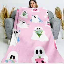 candy ghost pink blanket, cute ghost blanket, halloween fabric, ghost boo on pink licensed, halloween gift, gift for her