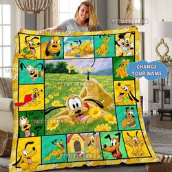 custom pluto dog quilt blanket, pluto blanket quilt, pluto fleece blanket, gift for kids mom dad, dog cartoon blanket, m