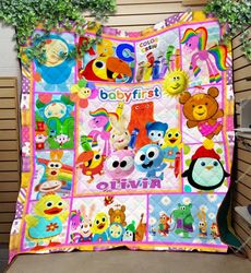 custom baby first tv quilt blanket, baby first tv bedding set, baby first tv kids bedding set, baby first blanket, birth