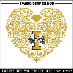 idaho vandals heart embroidery design, sport embroidery, logo sport embroidery, embroidery design,ncaa embroidery