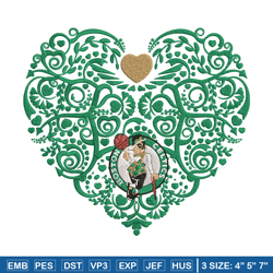 boston celtics heart embroidery design, nba embroidery, sport embroidery, logo sport embroidery, embroidery design