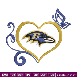 heart baltimore ravens embroidery design, baltimore ravens embroidery, nfl embroidery, logo sport embroidery.