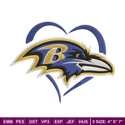 heart baltimore ravens embroidery design, ravens embroidery, nfl embroidery, logo sport embroidery, embroidery design. (