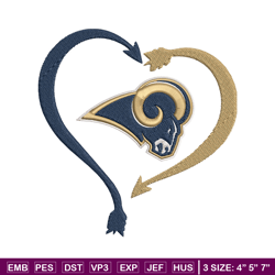 heart los angeles rams embroidery design, rams embroidery, nfl embroidery, logo sport embroidery, embroidery design.