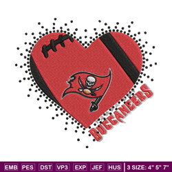 heart love buccaneers embroidery design, tampa bay buccaneers embroidery, nfl embroidery, sport embroidery.