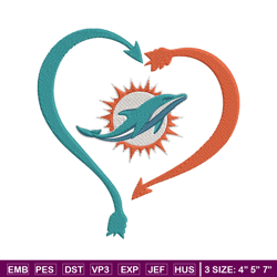 heart miami dolphins embroidery design, miami dolphins embroidery, nfl embroidery, sport embroidery, embroidery design
