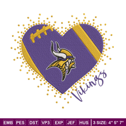 heart minnesota vikings embroidery design, minnesota vikings embroidery, nfl embroidery, logo sport embroidery.