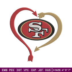 heart san francisco 49ers embroidery design, 49ers embroidery, nfl embroidery, sport embroidery, embroidery design.