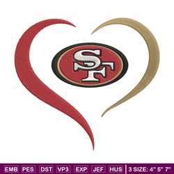 heart san francisco 49ers embroidery design, san francisco 49ers embroidery, nfl embroidery, logo sport embroidery.
