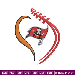 heart tampa bay buccaneers embroidery design, buccaneers embroidery, nfl embroidery, sport embroidery, embroidery design