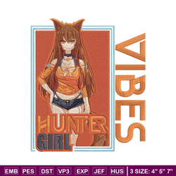 hunter girl embroidery design, cat girl embroidery, embroidery file, anime embroidery, anime shirt,digital download.