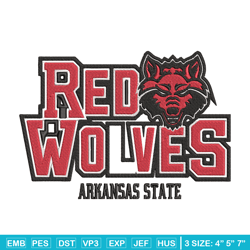 Arkansas State wolves embroidery design, NCAA embroidery, Sport embroidery, logo sport embroidery, Embroidery design