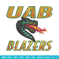 uab blazers logo embroidery design, ncaa embroidery, sport embroidery, logo sport embroidery, embroidery design.