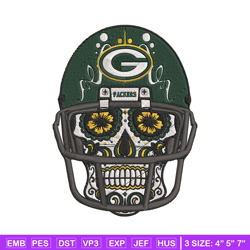 skull helmet green bay packers embroidery design, green bay packers embroidery, nfl embroidery, logo sport embroidery.