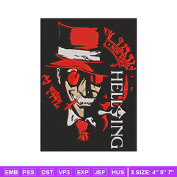 alucard poster embroidery design, hellsing embroidery, embroidery file, anime embroidery, anime shirt, digital download