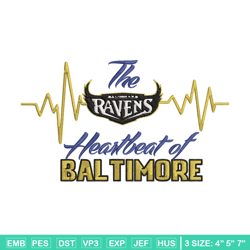 the heartbeat of baltimore ravens embroidery design, baltimore ravens embroidery, nfl embroidery, logo sport embroidery.