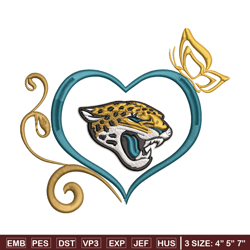 jacksonville jaguars heart embroidery design, jaguars embroidery, nfl embroidery, sport embroidery, embroidery design