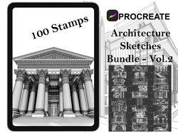 100 architecture sketches for procreate, hand drawn images - commercial use, procreate stamps