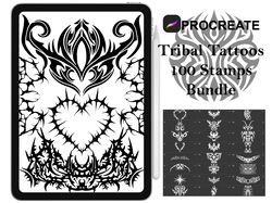 procreate - 100 tribal tattoo stamps, hand drawn and digitized images & design fineline stamps - commercial use