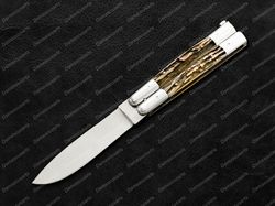 440c original filipino balisong butterfly knife brass with deer horn inserts