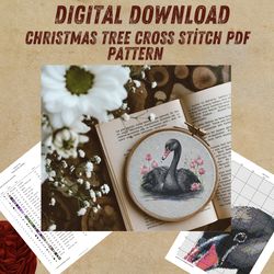 black swan - cross stitch pattern pdf-digital download