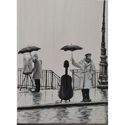 retrophoto painting citi in the rain handmade painting on canvas original acrylic wall art unique wall decor art work