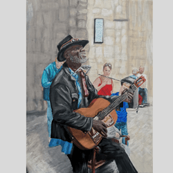 street musician original painting on canvas musician scene handmade art unique wall decor original wall art art work