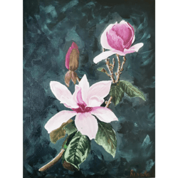 magnolia flower original flowers painting art work handmade art by rinaartsk