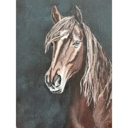 horse portrait original art small format acrylic painting unique wall decor hand painted by rinaartsk