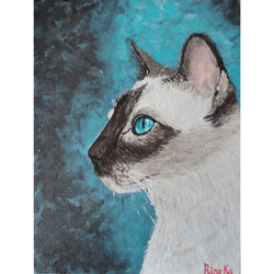 portrait siamese cat original art unique wall decor hand animal painted by rinaartsk