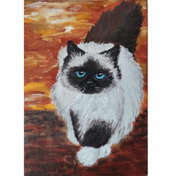 burmese fluffy cat pet portrait original art hand painted unique cat art artwork by rinaartsk