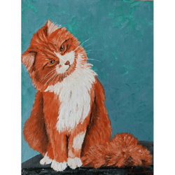 red cat original animal art hand painted unique cat art by rinaartsk