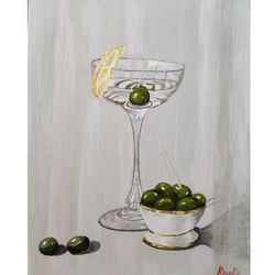 martini glass still life original acrylic art framed painting unique wall decor by rinaartsk