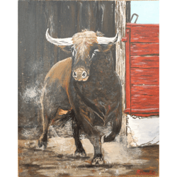 bull portrait original animal art framed painting by rinaartsk