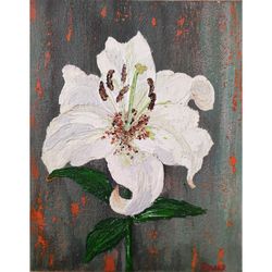 lily flowers original art frame painting impasto textured surfase by rinaartsk