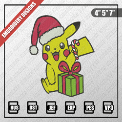 pikachu santa hat christmas embroidery files, christmas embroidery designs, santa hat christmas embroidery designs files