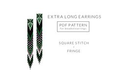 native american print earrings diy, beaded earrings with fringe, square stitch pattern, miyuki delica pattern, beading