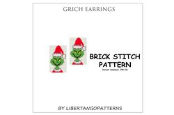 grinch beaded earrings | brick stitch pattern for miyuki delicas 11/0 | seed beads | new year christmas earrings pattern