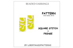 square stitch pattern, yellow and white beaded earrings, fringe earrings pattern, abstract geometric pattern, beadwork