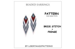 brick stitch pattern, beaded earrings with fringe, native american print earrings diy, seed bead pattern, weaving