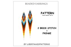 brick stitch pattern, beaded earrings with fringe, native american print earrings diy, seed bead pattern, mexican print