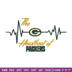the heartbeat of green bay packers embroidery design, green bay packers embroidery, nfl embroidery, sport embroidery.