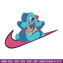 totodile x nike embroidery design, pokemon embroidery, embroidery file, nike embroidery, anime shirt, digital download