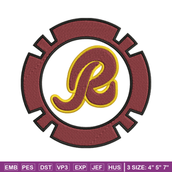 washington redskins poker chip ball embroidery design,  redskins embroidery, nfl embroidery, logo sport embroidery.