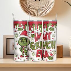 20 oz Pink In My Grinch Era Tumbler for the Holidays - Straw and