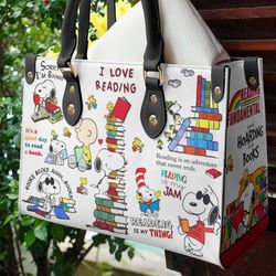 snoopy reading pu leather handbag, birthday purse gift for her woman, vintage gift for fan1
